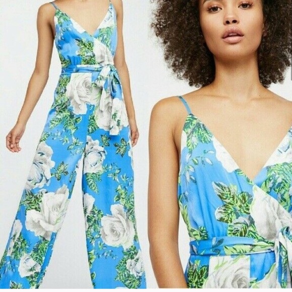 NWOT Free People Blue Cabbage Rose Jumpsuit Romper - Picture 6 of 6